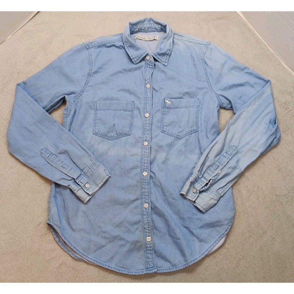 Abercrombie & Fitch Women's Small Denim Button-up Blue Shirt Distressed Looking